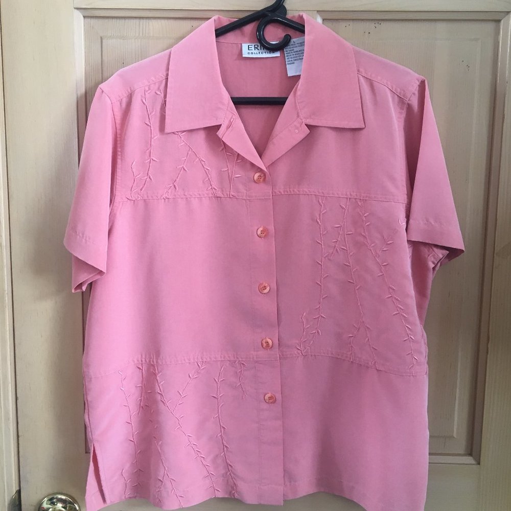 Vintage Erika Peach Short Sleeve Blouse - Size L - See Color Note